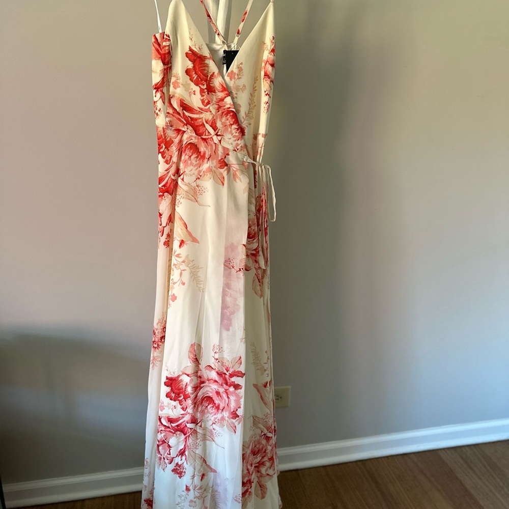 Lulu's Red and Cream Floral Maxi Dress - Picture 4 of 5